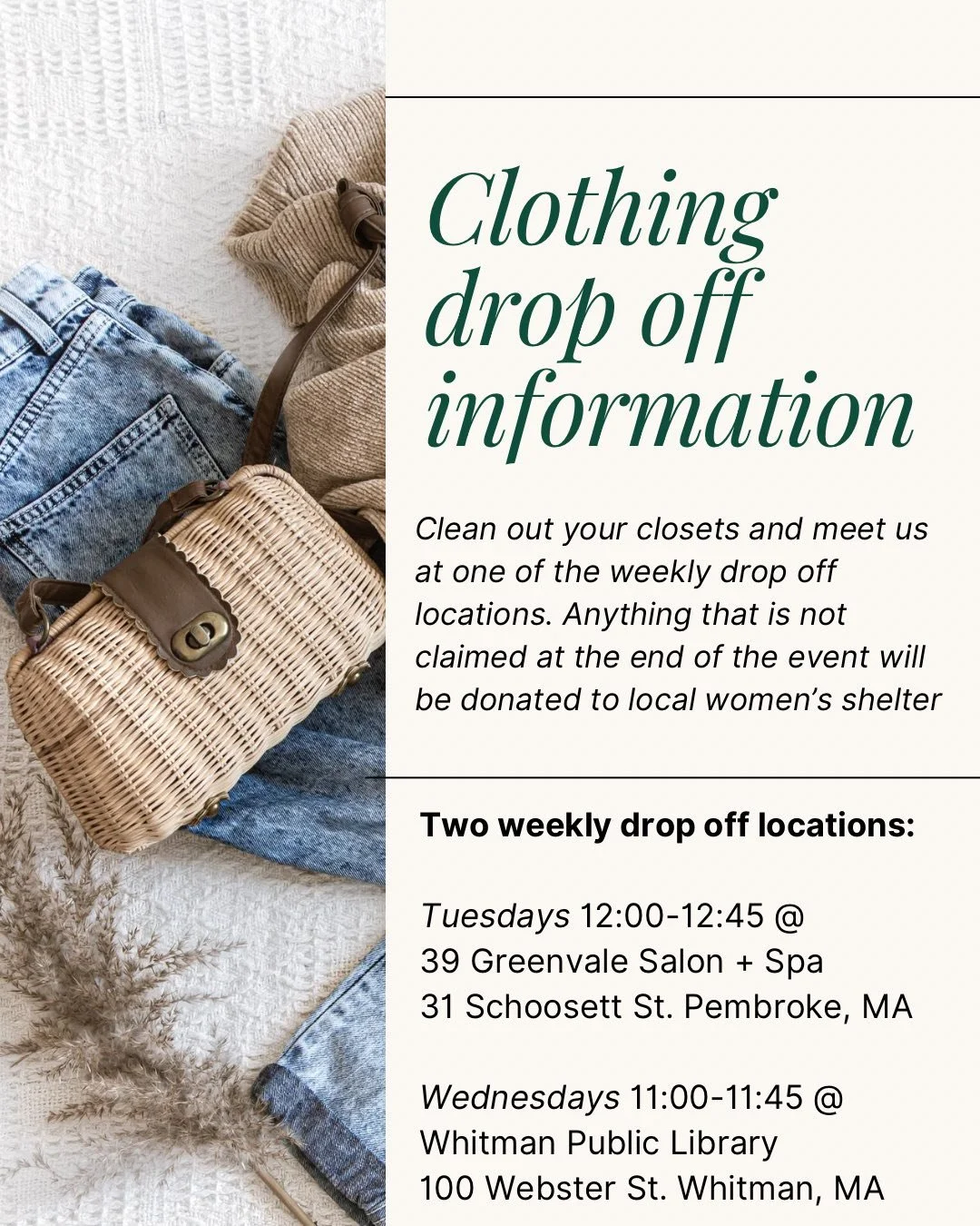 Don't forget to drop off your donations! Either bring a bag to your appointment in May or any Tuesday from 12-12:45!
