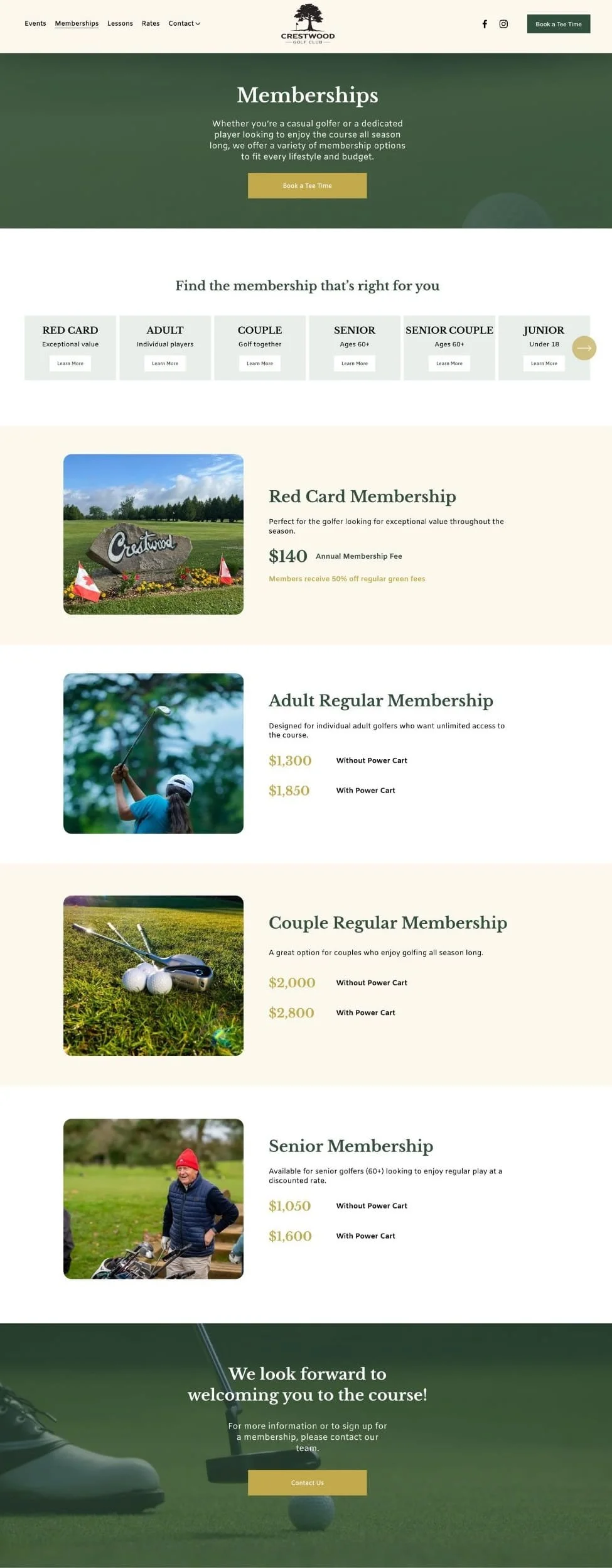 Crestwood Golf Club Website Portfolio