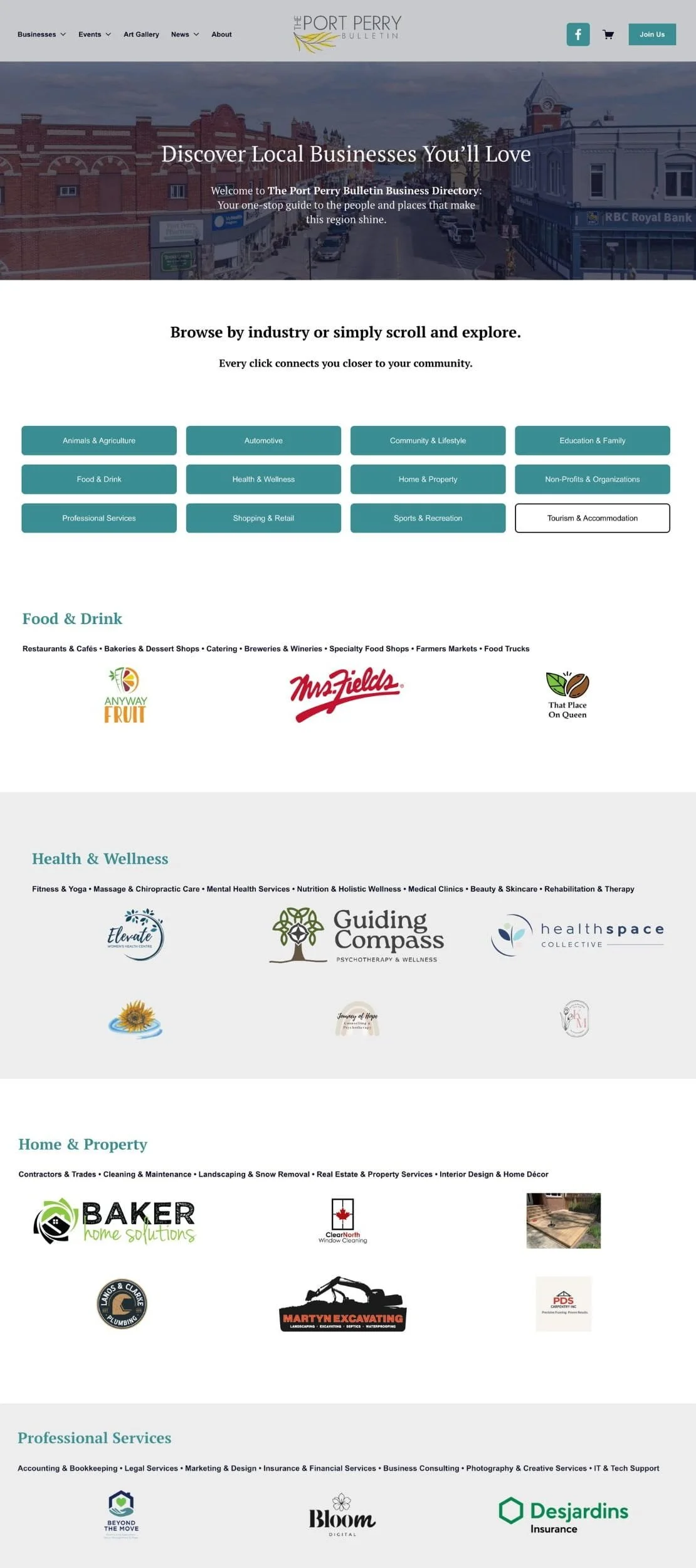 The Port Perry Bulletin Directory Website Mockup