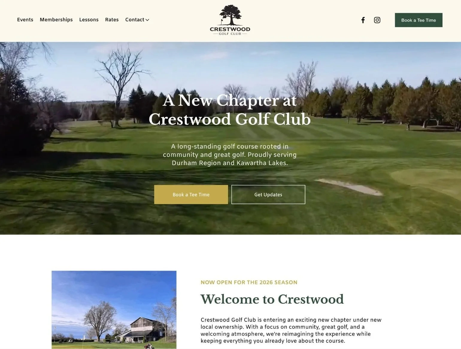 A screenshot of the homepage of website design client, Crestwood Golf Club