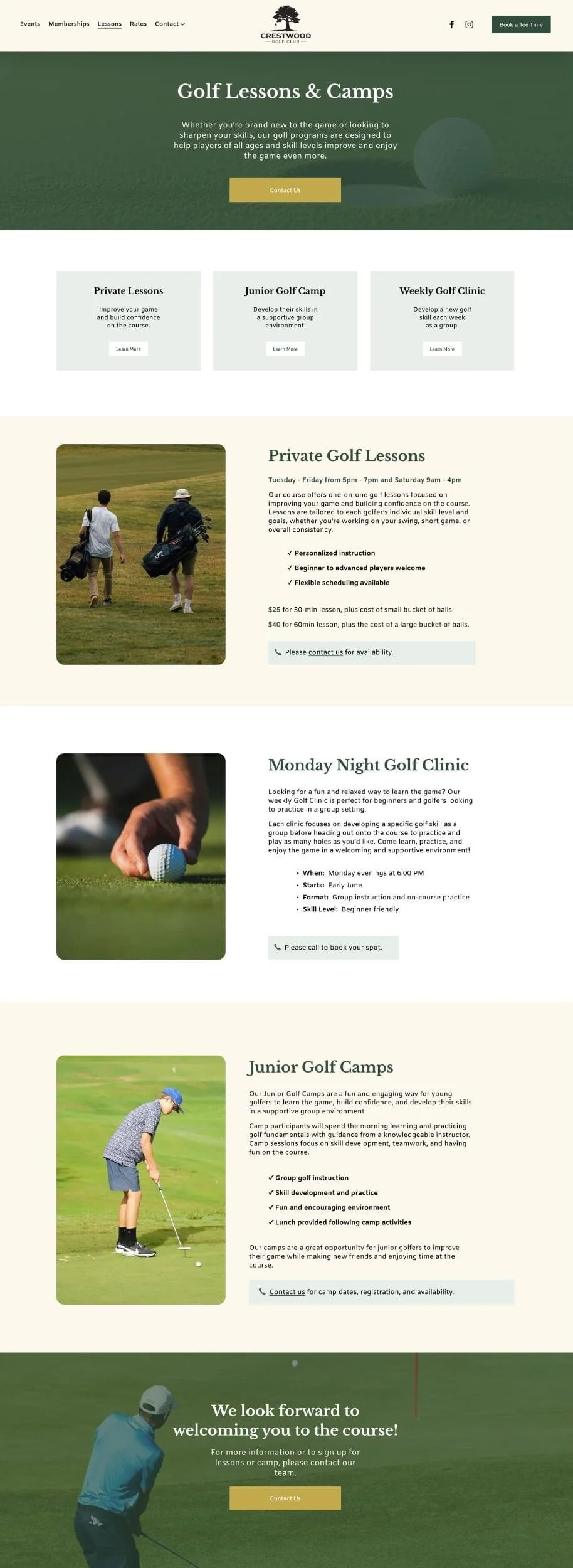 Crestwood Golf Club Website Portfolio