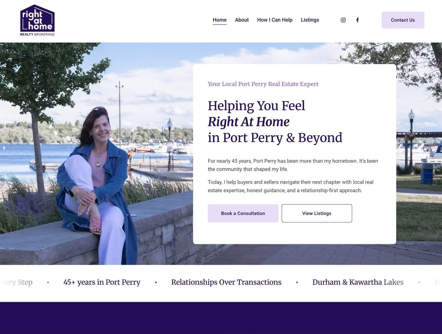 A screenshot of the homepage of website design client, Right at Home Realty