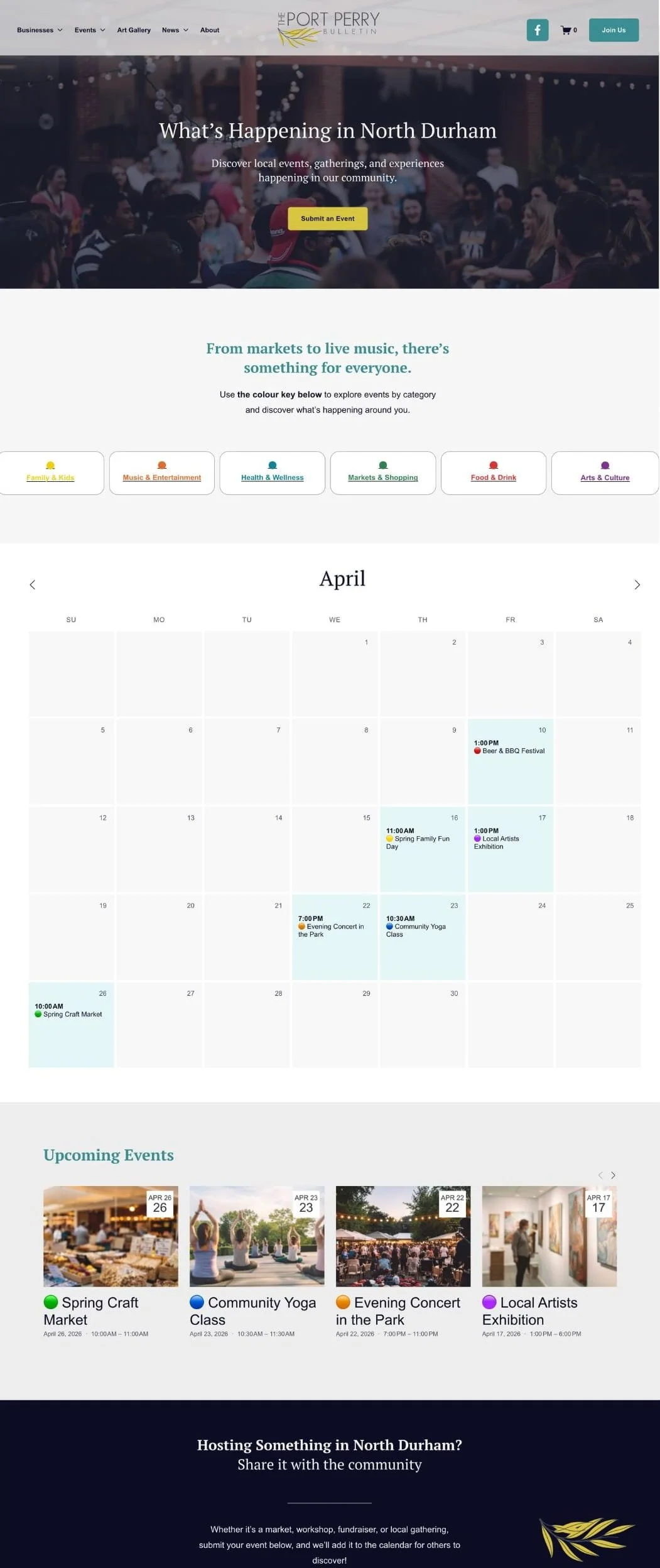 The Port Perry Bulletin Events Website Mockup