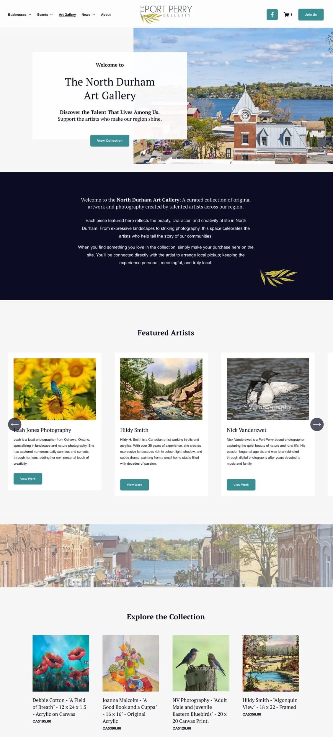 The Port Perry Bulletin Art Gallery Website Mockup