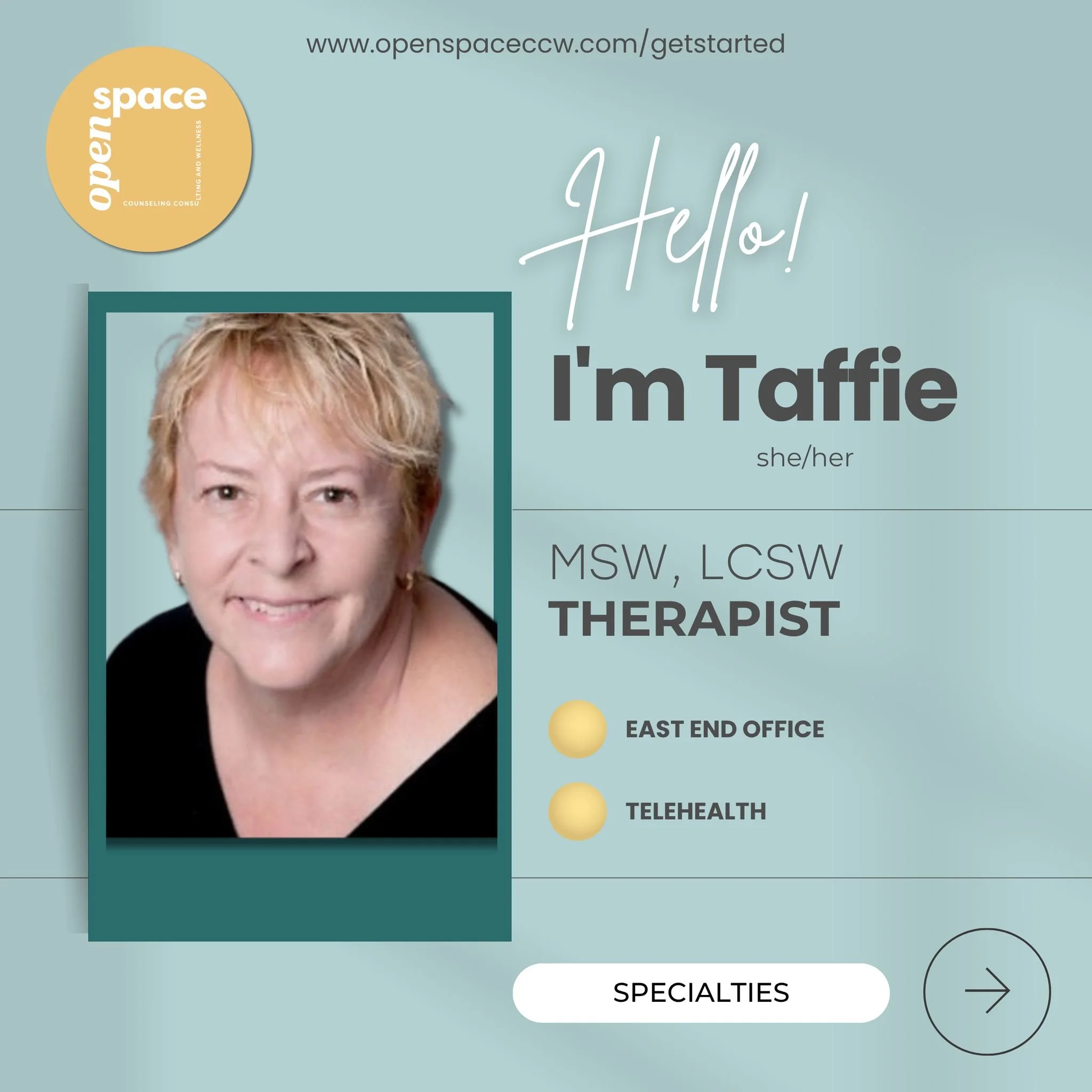 ✨ Meet 𝐓𝐚𝐟𝐟𝐢𝐞 (she/her)! ✨

Taffie sees adults ages 18+ via Telehealth 💻 and in-person at our East End (Shadyside) office 🏢.

&hellip;𝐀𝐧𝐝 𝐬𝐡𝐞 𝐜𝐮𝐫𝐫𝐞𝐧𝐭𝐥𝐲 𝐡𝐚𝐬 𝐥𝐢𝐦𝐢𝐭𝐞𝐝 𝐎𝐏𝐄𝐍𝐈𝐍𝐆𝐒!

 🏳️&zwj;🌈 &quot;𝐼'𝑚 𝑎 𝐿𝐺𝐵?