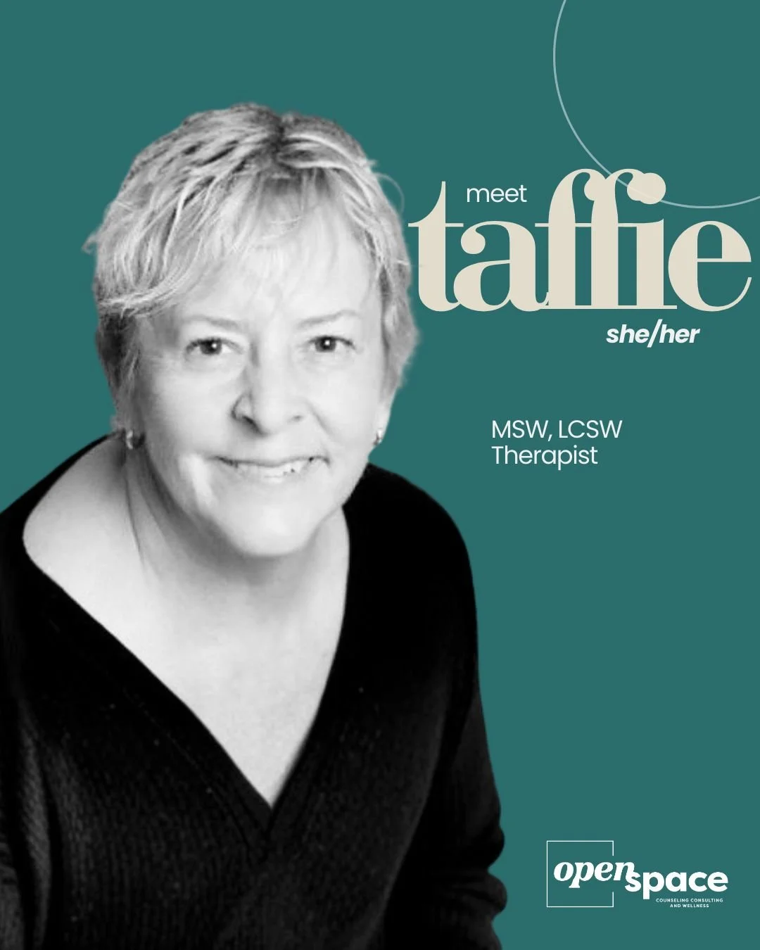 ✨ 𝗧𝗛𝗘𝗥𝗔𝗣𝗜𝗦𝗧 𝗦𝗣𝗢𝗧𝗟𝗜𝗚𝗛𝗧 ✨

🏳️&zwj;🌈 Meet 𝗧𝗮𝗳𝗳𝗶𝗲 (𝘀𝗵𝗲/𝗵𝗲𝗿), one of our amazing, affirming Therapists here at Open Space! 🏳️&zwj;⚧️

➡  Taffie sees adults ages 18+, and is an EMDR Certified Therapist.

➡  She's able to ac