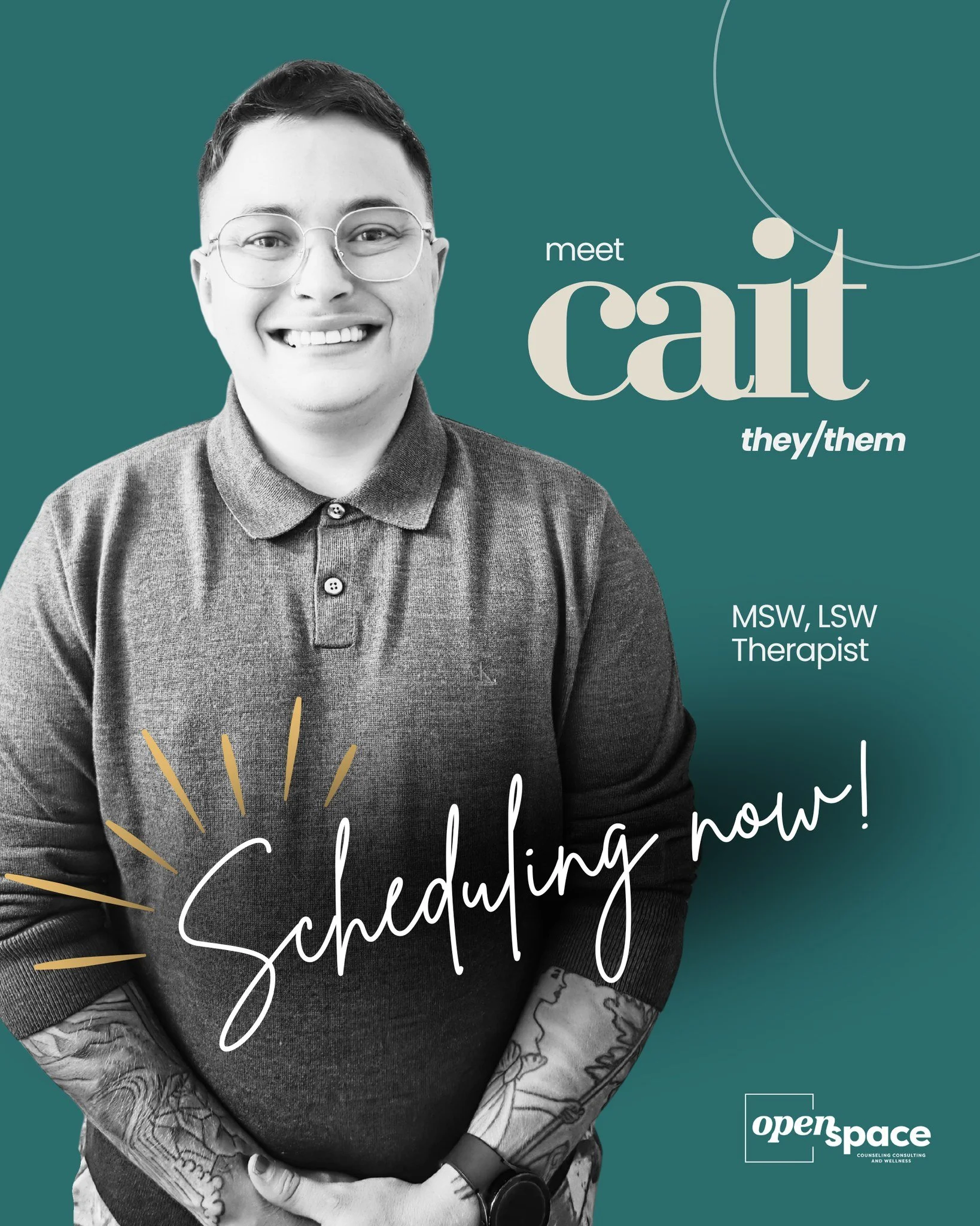 ✨ 𝐂𝐚𝐢𝐭 (they/them) is 𝐬𝐜𝐡𝐞𝐝𝐮𝐥𝐢𝐧𝐠 𝐍𝐎𝐖 for new clients to begin March 30th! Multiple spots have already been taken, and they are keeping their caseload small!

𝐂𝐚𝐢𝐭 𝐢𝐬 𝐚𝐯𝐚𝐢𝐥𝐚𝐛𝐥𝐞 𝐟𝐨𝐫 𝐬𝐞𝐬𝐬𝐢𝐨𝐧𝐬:
👉 Monday through