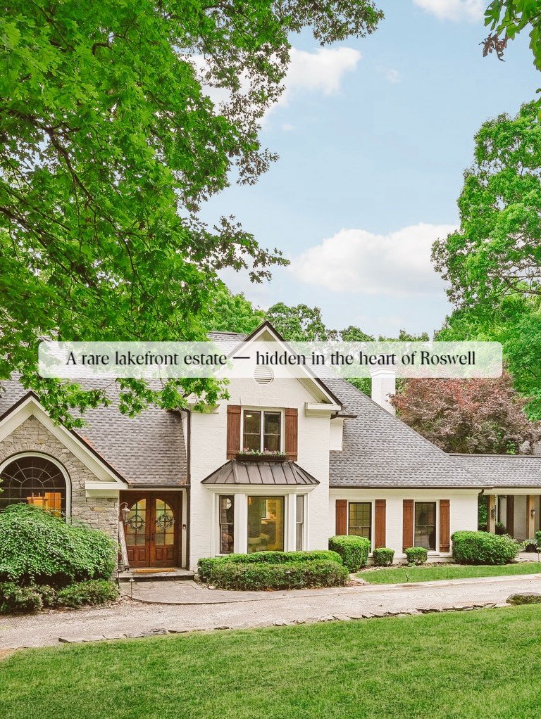 𝗙𝗢𝗥 𝗦𝗔𝗟𝗘 &mdash; 𝟯𝟬𝟱 𝗕𝗿𝗼𝗮𝗱𝗺𝗲𝗮𝗱𝗼𝘄 𝗖𝗼𝘃𝗲, 𝗥𝗼𝘀𝘄𝗲𝗹𝗹 
Set on 3.4 private lakefront acres just moments from Downtown Historic Roswell, this French farmhouse blends timeless architecture with elevated, everyday living. Thought