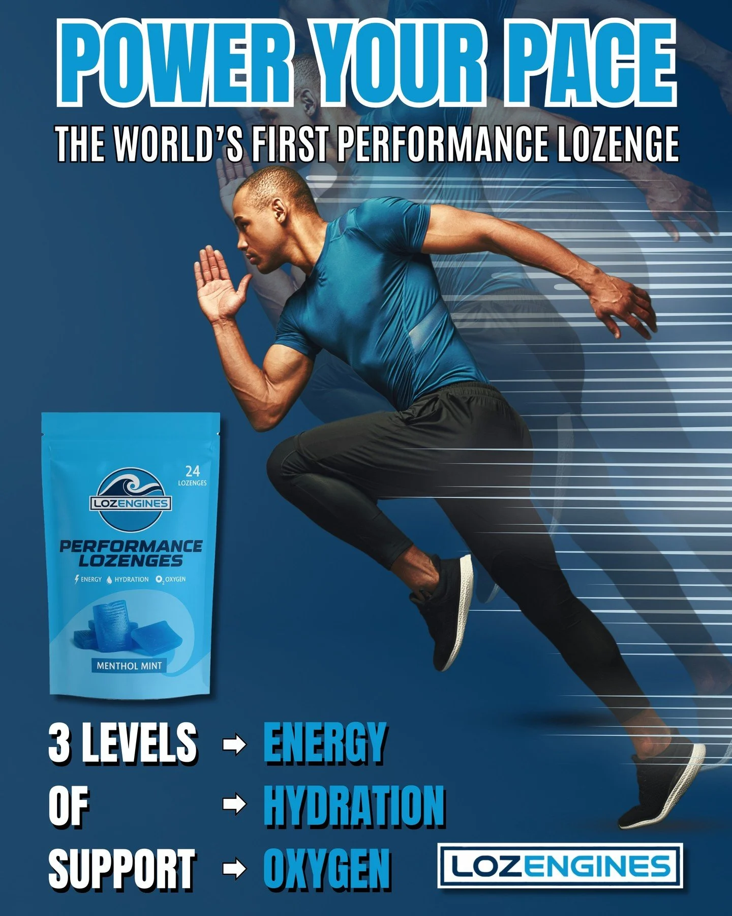 NOW SELLING!
🚀 Power Your Pace. Anywhere. Anytime.
Meet LozEngines &mdash; introducing the world&rsquo;s first Performance Lozenge.
Hydration 💧. Energy ⚡. Oxygen 💨. All in one pocket-sized boost.

No messy gels. No bulky bottles. Just pure perform