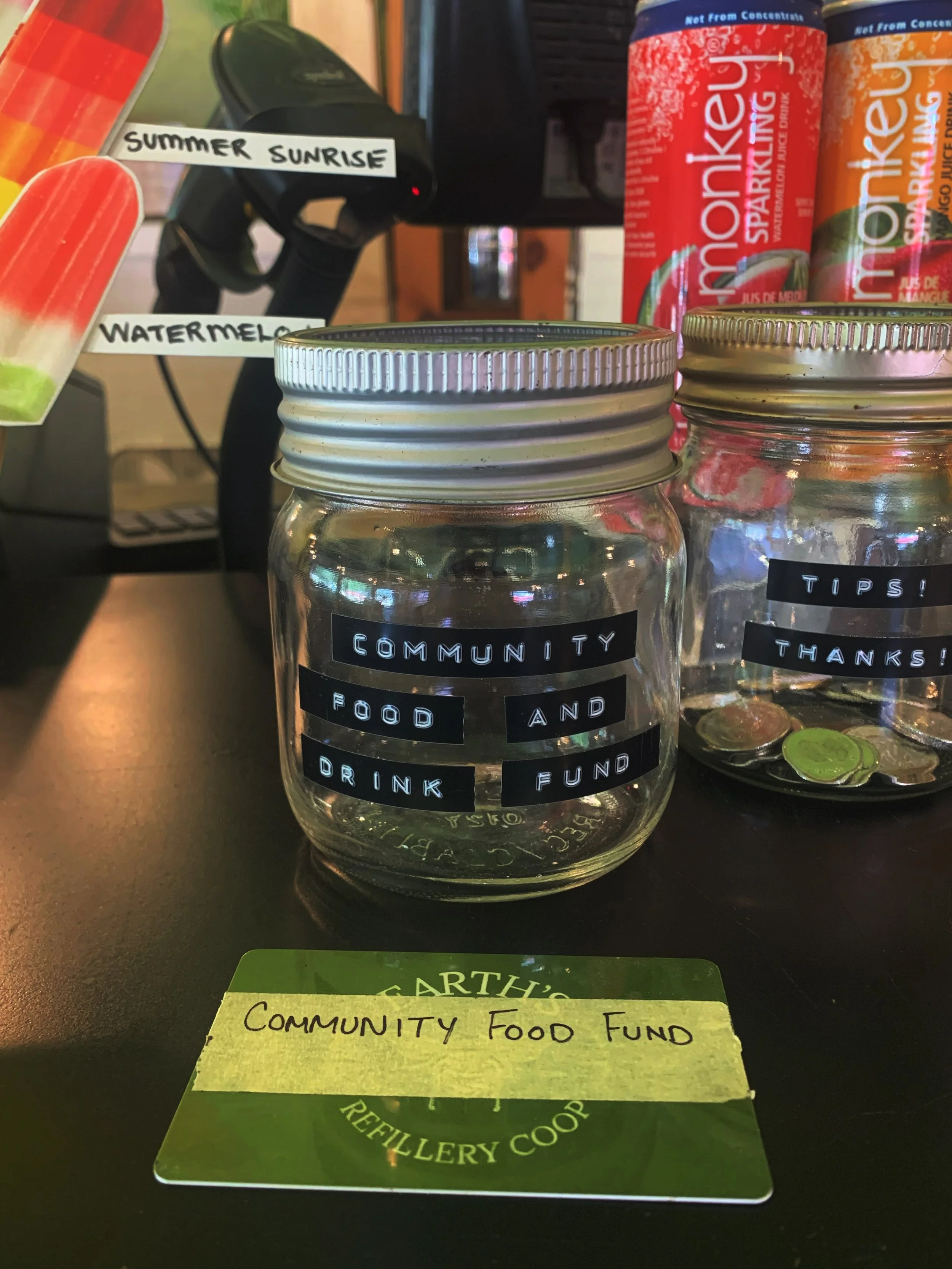 Our community food + drink fund card is currently empty! 

How it works: 
Folks can ask to make a contribution to the gift card or toss their change in the jar right next to our tip jar. We load these donations onto a gift card that we keep on hand f
