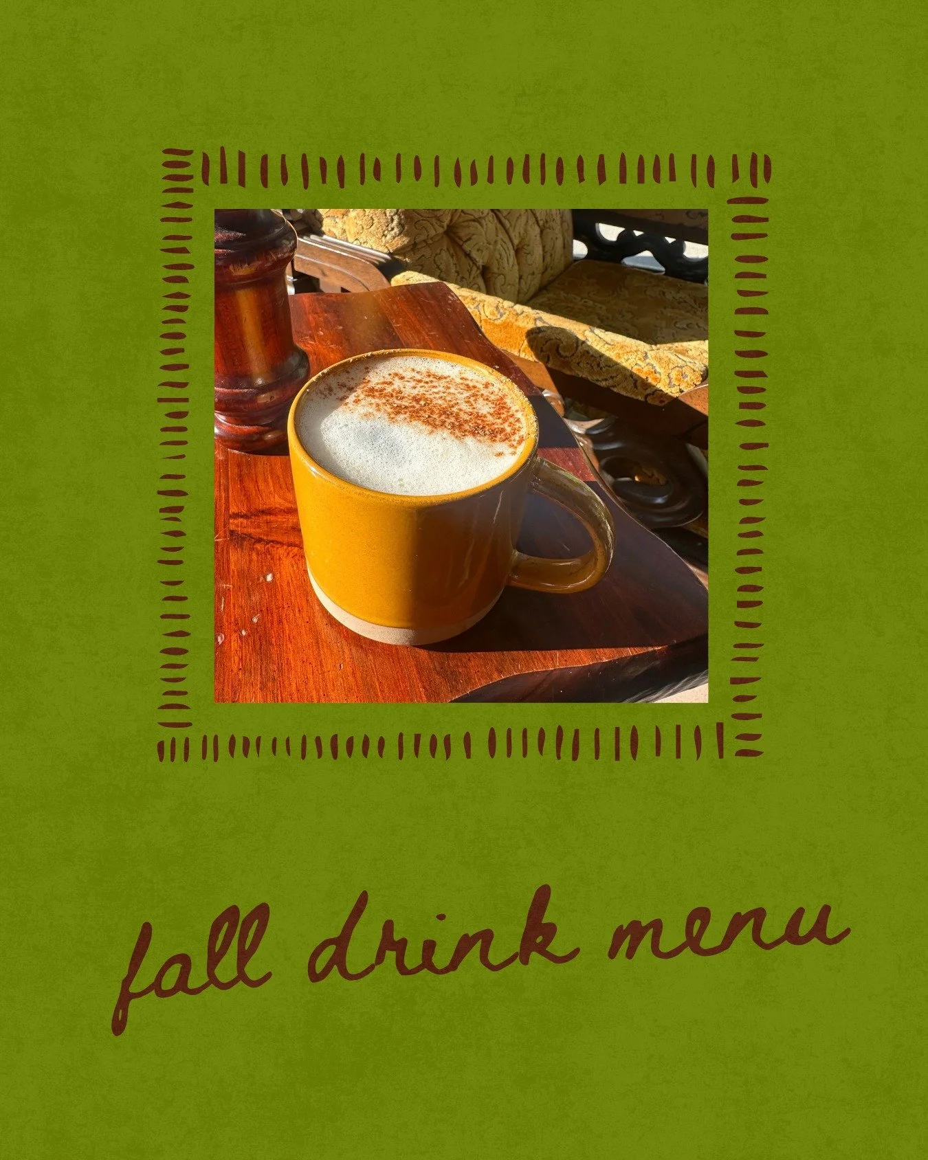 Introducing our fall drink menu! 
Pumpkin spice latte, hot apple cider, caramel apple fog, pumpkin spice hot chocolate (or mocha if you're a coffee lover), and fall-inspired teas like cranberry apple! 
Fall in love with these limited time drinks and 