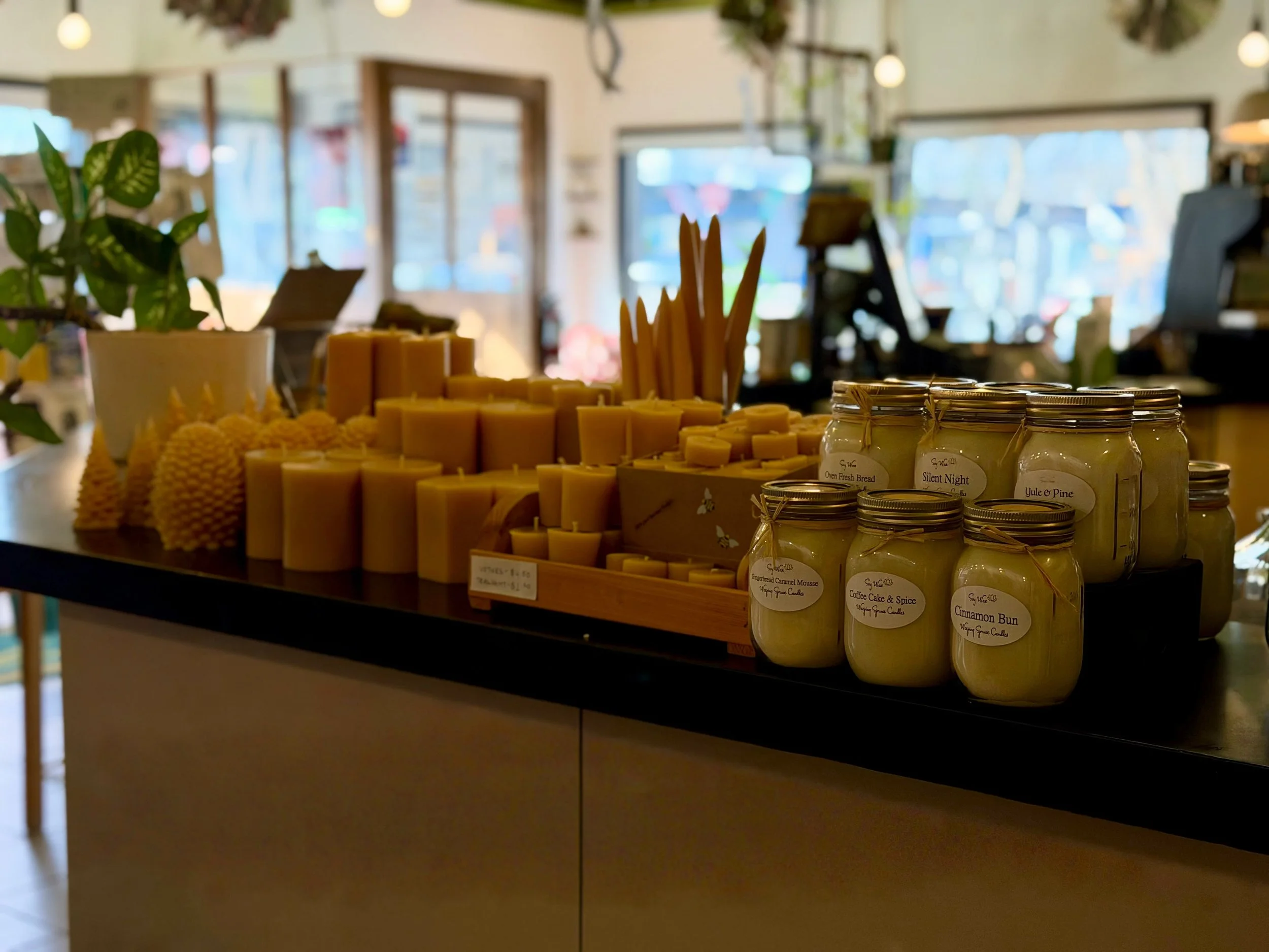 Beeswax is back!! We have a total restock of @weepingsprucecandles come by to just smell the beauty that is the 100% beeswax candles or choose one of the scented soy candles to bring home 👀🐝