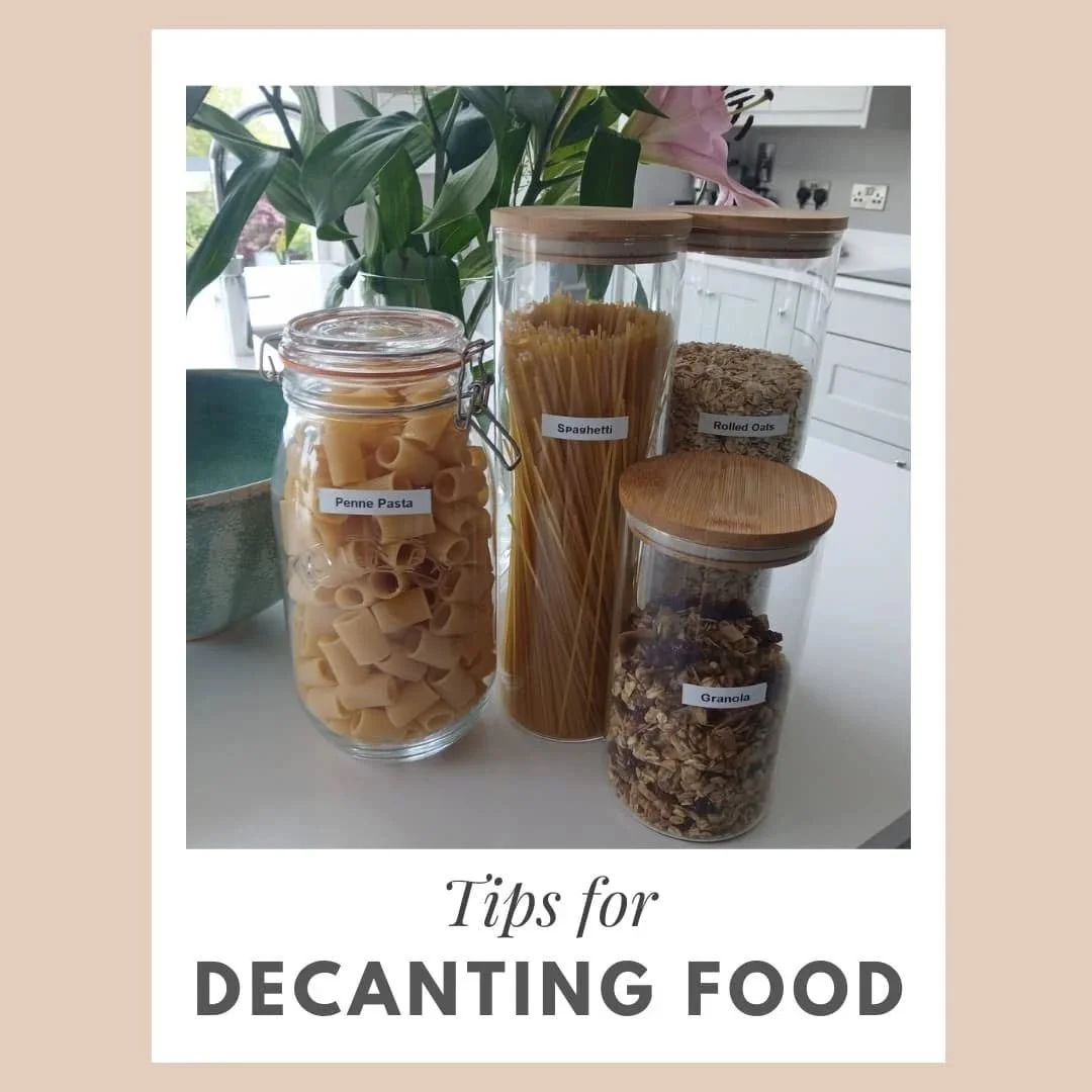 Tips for Decanting Food into Jars

1. Choose the Right Containers
&bull;	Clear, airtight containers, glass jars or BPA-free plastic both work well.

2. Label Everything
&bull;	Always label the jar with what&rsquo;s inside and the expiration date (I a