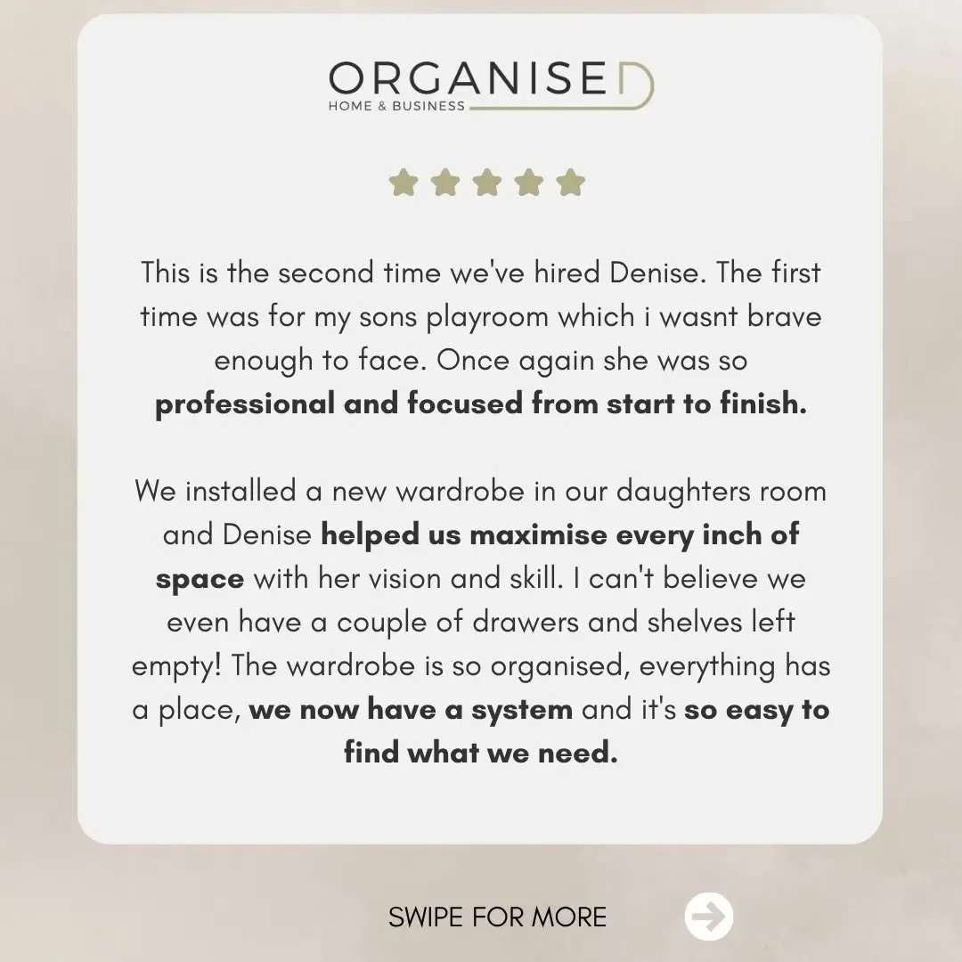 ⭐️⭐️⭐️⭐️⭐️ A 5 star review from another happy client!

This bedroom makeover was all about maximising every inch of storage, creating simple systems, and giving everything a home.

Knowing that her daughter is in love with her new room and motivated 
