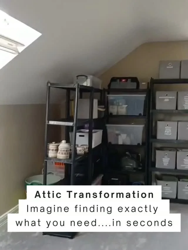 ✨ Imagine finding exactly what you need in your attic in seconds.

No more climbing over boxes. No more frustration. No more opening the attic and feeling overwhelmed.

This client loves order and has a beautifully organised home, but her attic wasn'
