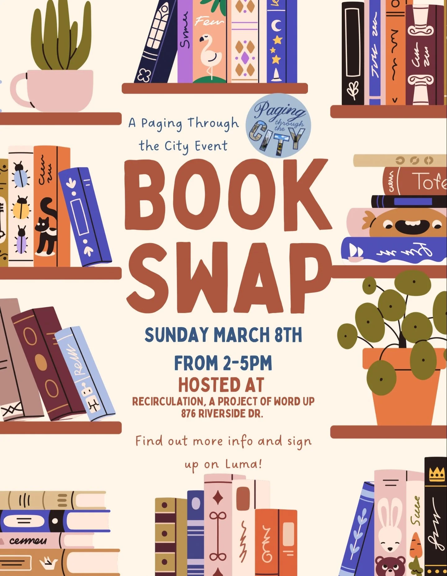 NYC Readers Book Swap (for a good cause!) 

Bring your new and gently used books that you no longer need and swap them for some new (to you) books!

Even if you bring one book, everyone will leave with a couple books to enjoy. Sign up in the bio on L