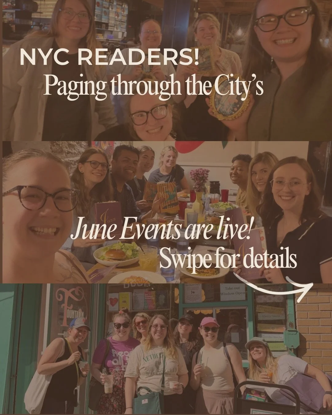 Join us in June- NYC Bookish Community 

Summer is here and we have not one but *two* bookish walks planned. Plus a book club! Hope to see you at one (or many!) events this month! 

Our book club pick is Seven Days in June by Tia Williams discussing 