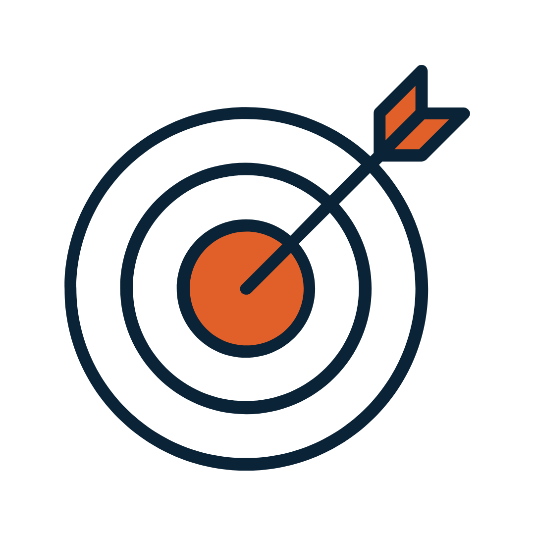 Icon of a bulls-eye target with an arrow in the center