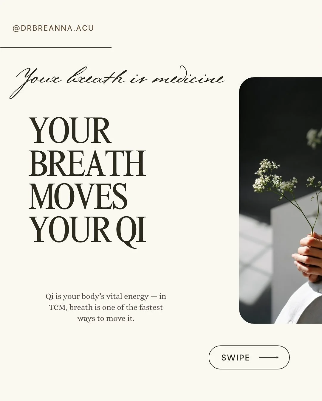 🌬 Your breath is medicine 🌬

In Traditional Chinese Medicine, the way you breathe doesn&rsquo;t just fuel your body &mdash; it moves your Qi, your vital life force.

✨ Shallow breath scatters Qi and keeps the body in fight-or-flight.
✨ Deep, intent