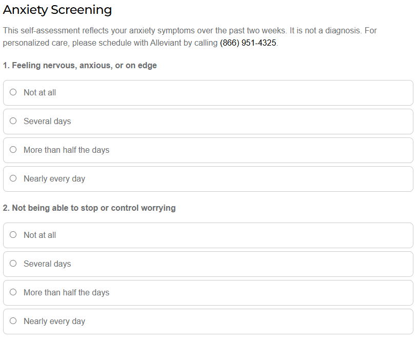 alleviant anxiety screener preview