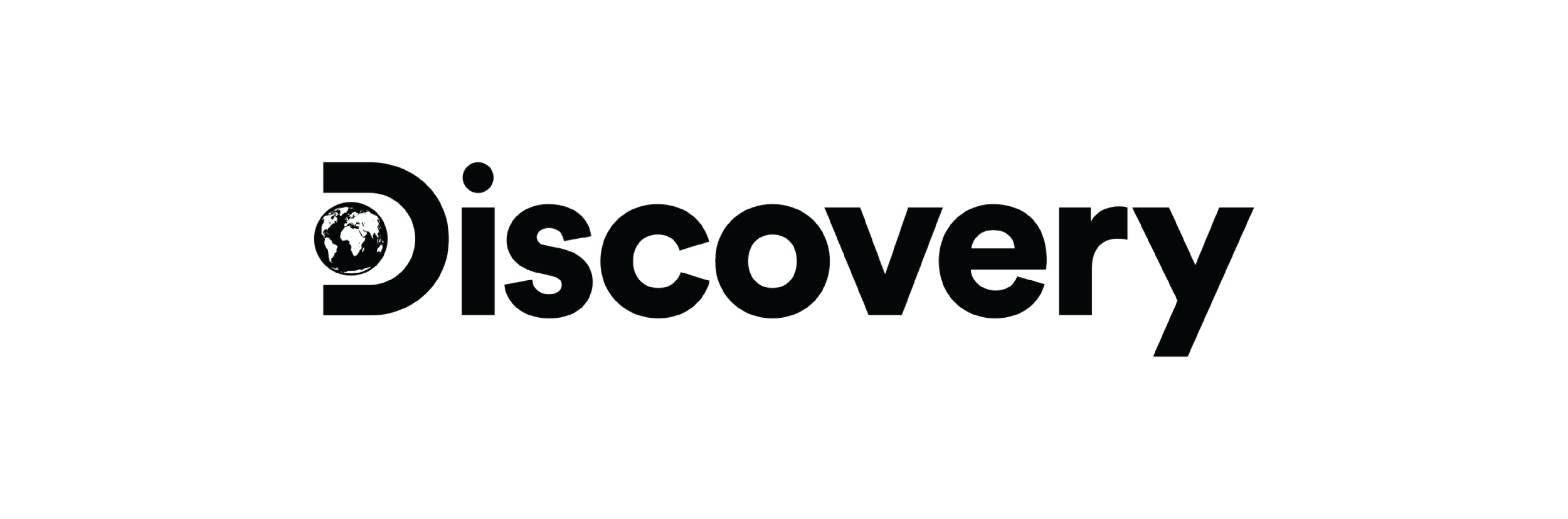 Discovery logo featuring a globe and the word 'discovery' in black text.