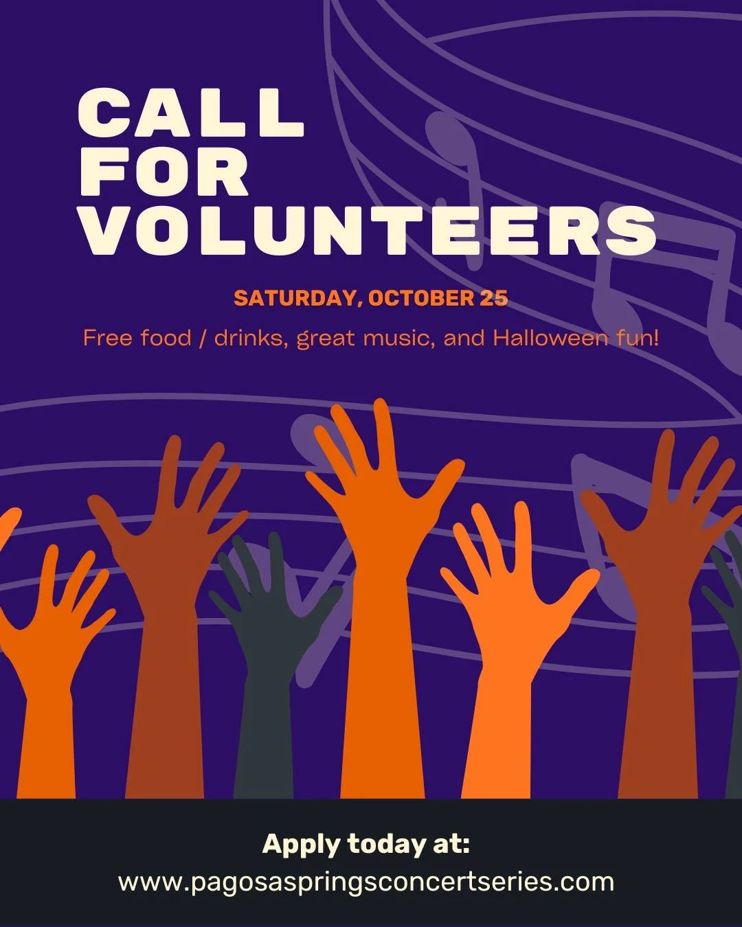 🎃 Our community makes the Halloween Hootenanny possible &mdash; and we could still use a few more helping hands! Join your friends and neighbors for a fun day of live music, fall festivities, and local spirit. Volunteers enjoy free admission, food, 