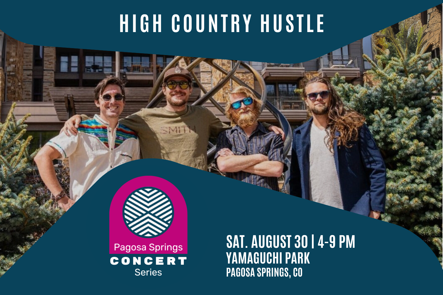 The band High Country Hustle posing for a photo.