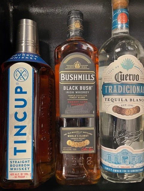 Tin Cup Bourbon, Bush Mills Black Bush, Jose Cuervo Tradicional Blanco