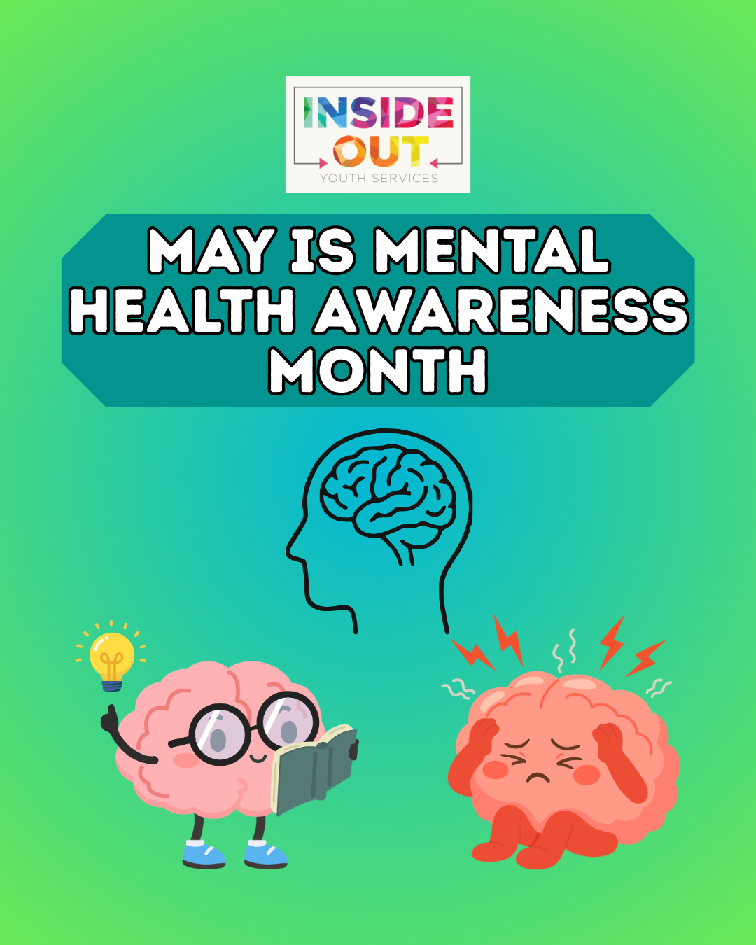  Mental Health Awareness Month graphic with Inside Out Youth Services logo. 