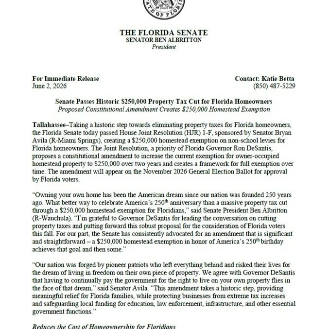 Exciting news regarding property taxes for Floridians! Do you really need another reason to make the sunshine state your home???

#costofliving #treasurecoast #southflorida #sunshinestate #firsttimehomebuyers #homeownership
