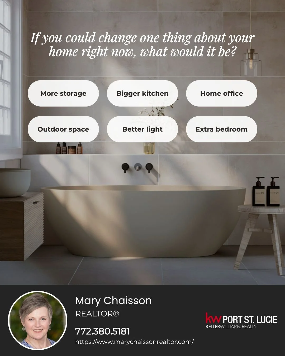💭 Dream-home check-in!

If you could change just 1️⃣ ONE thing about your home right now, what would it be: a bigger kitchen, a home office, outdoor space, more storage, better light, or an extra bedroom? 

Drop yours in the comments. I'd love to kn