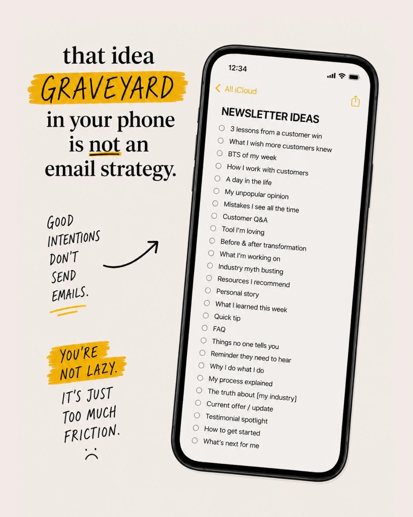 Oops. You did it again. Ghosted your list because you just can&rsquo;t get that newsletter (re)started.

The blinking cursor of ☠️ has gotten the best of you for the last time.

You KNOW email marketing matters.

But somewhere between:

📌 running th