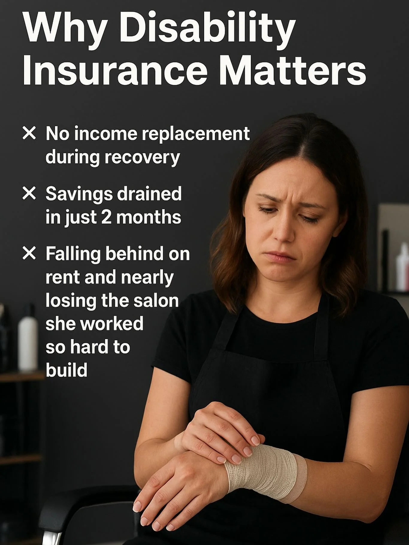 ✨ Why Disability Insurance Matters ✨
Meet Tasha, a successful salon owner who built her business from the ground up. 💇🏽‍♀️ She was behind the chair 40+ hours a week, managing clients, her team, and her growing brand.
One day, Tasha slipped on