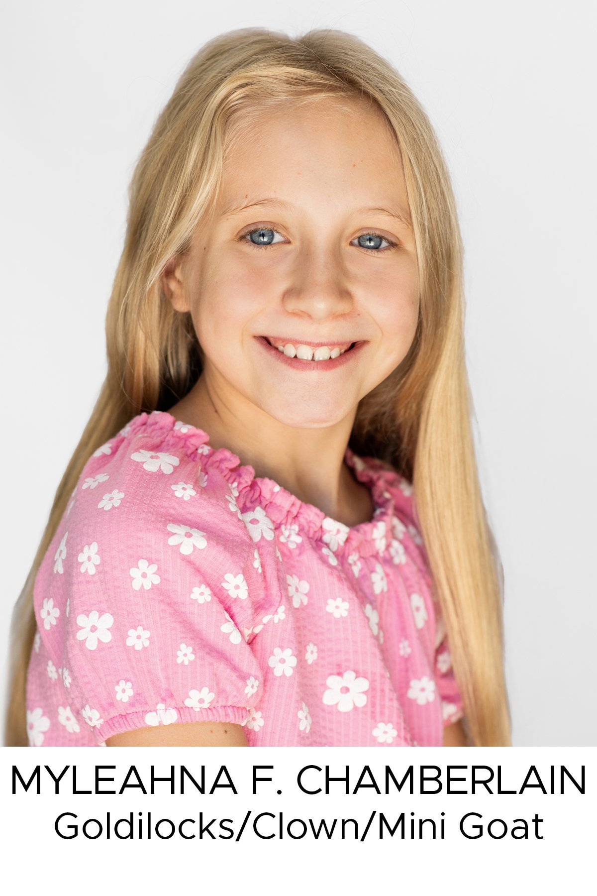 is in 4th grade. She enjoys reading, drawing, singing, and writing stories. Her favorite colors are pink & orange. She is very social,
loves hanging out with friends. This is her very first play! She thanks you for coming to see our show!