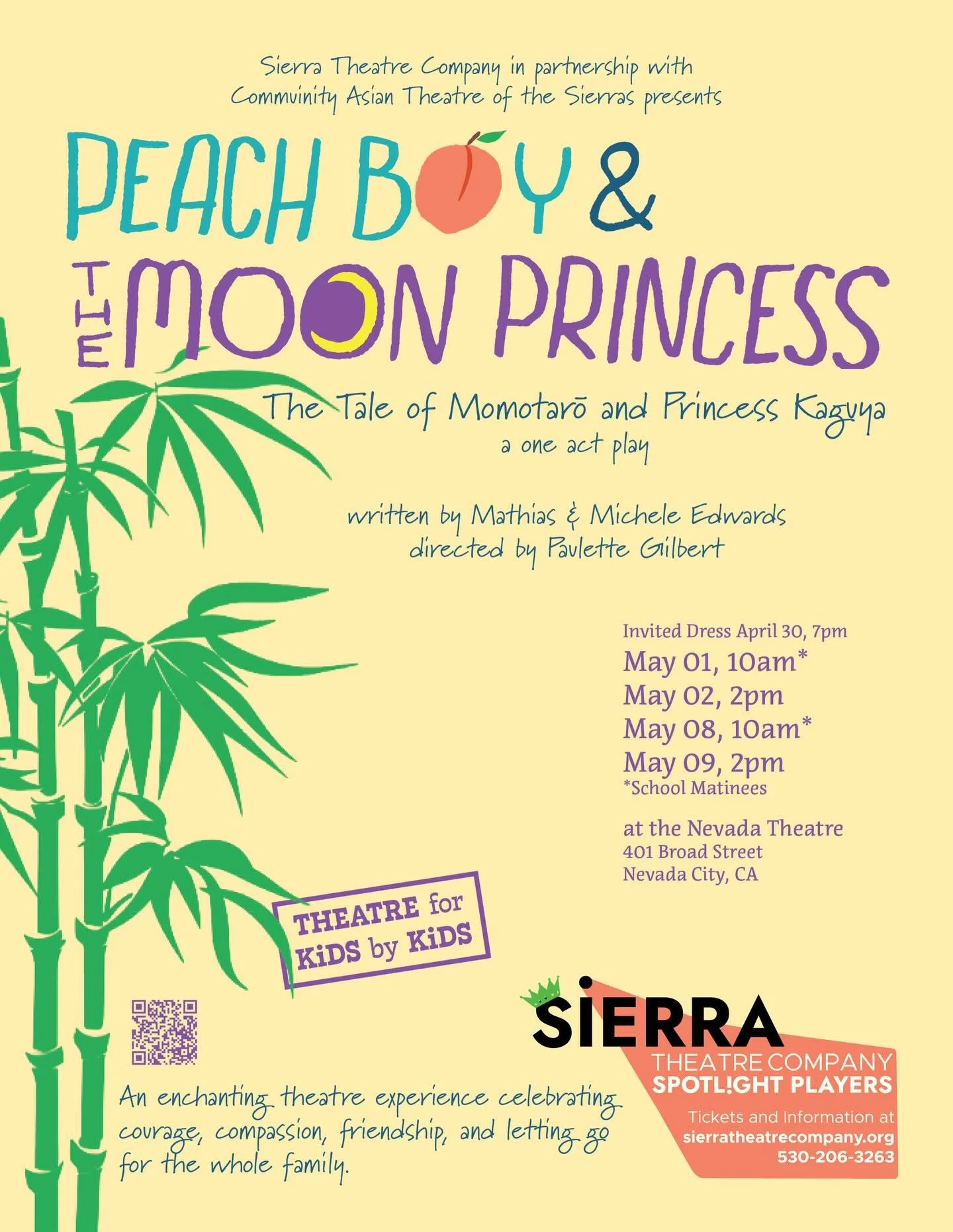 📣 Date Change for Peach Boy and the Moon Princess! 🌙🍑
Our April 30 performance is now an invited dress rehearsal, but you still have four wonderful opportunities to see this adorable show!
🎒 Student Matinees
May 1 &amp; May 8 | 10:00 AM
Have a st