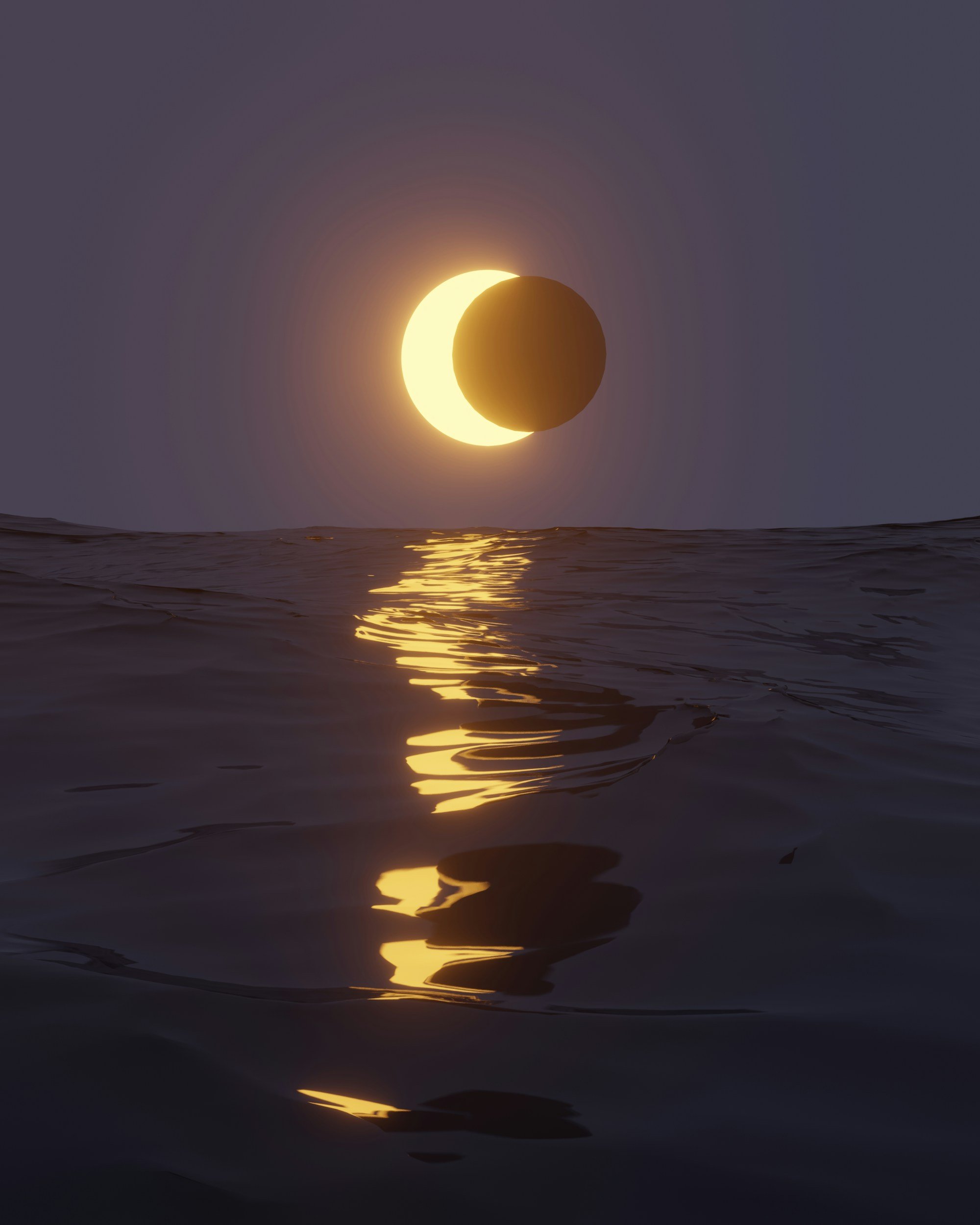 Solar eclipse over ocean.