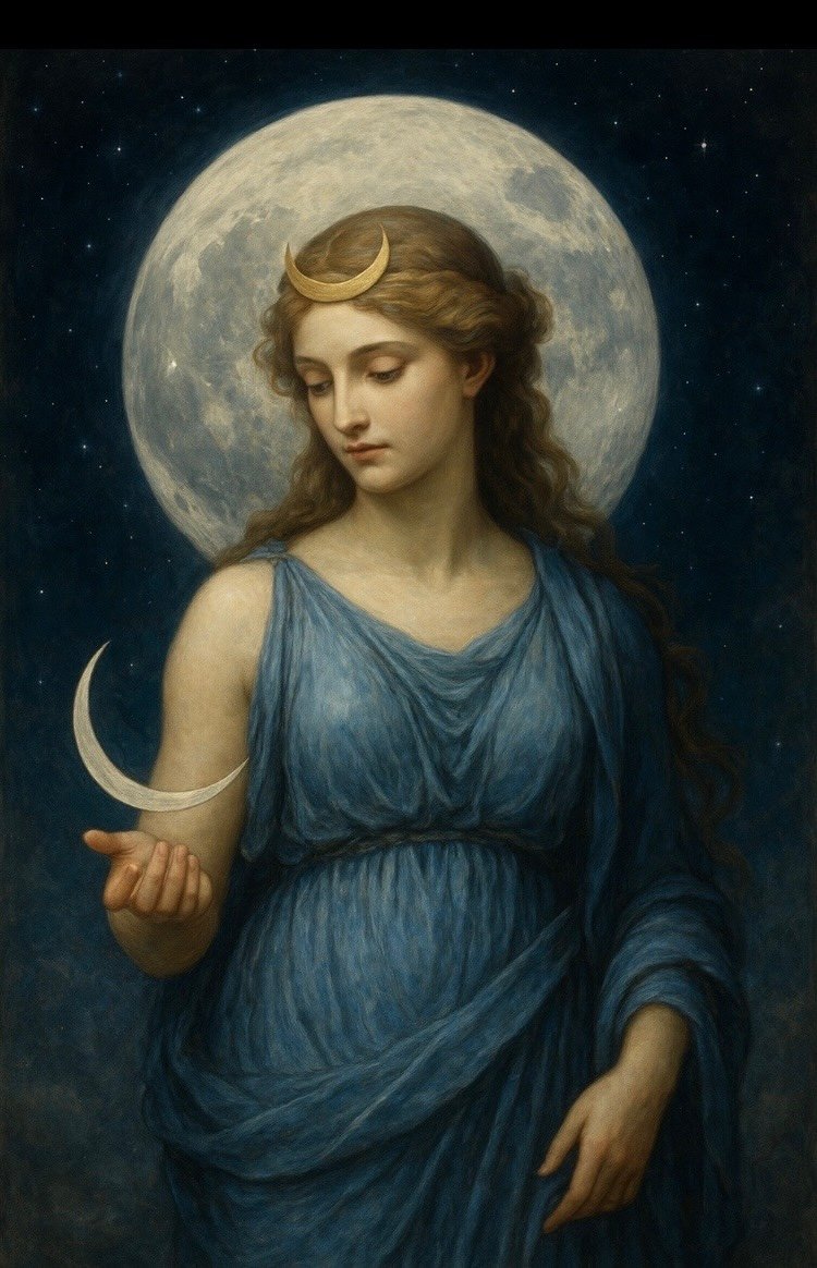 Goddess Selene and a full moon.