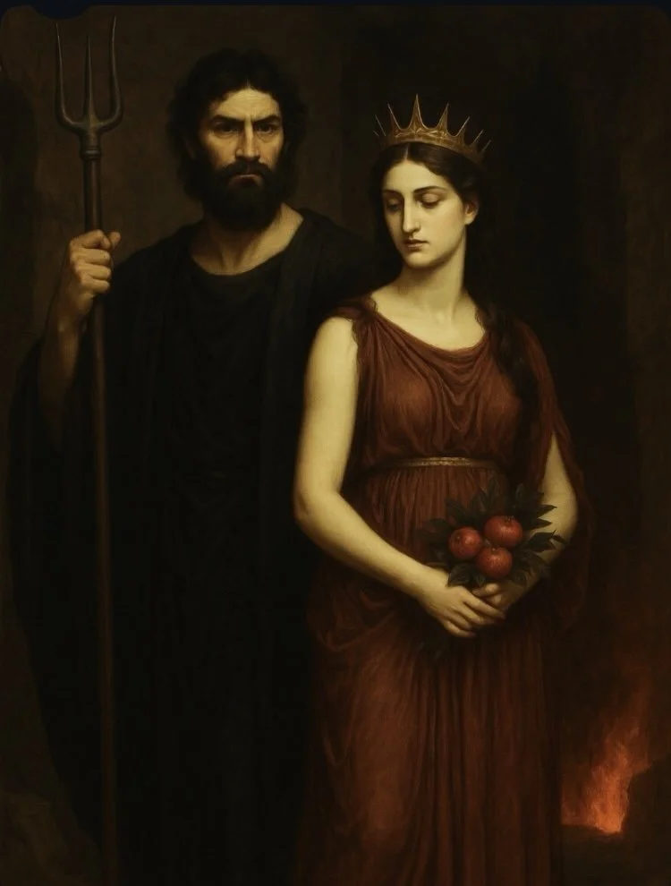 Hades and Persephone with her pomegrate.