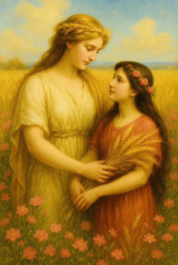 Astrea daughter of the dawn and dusk in field of flowers