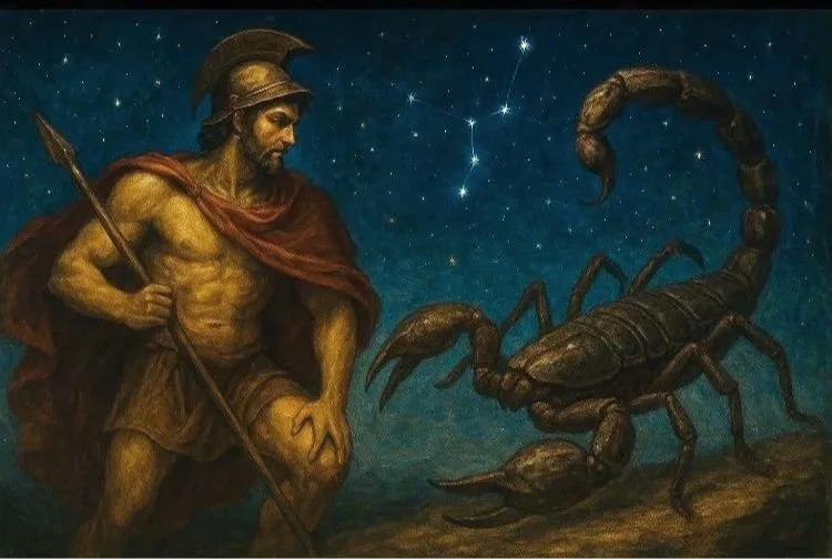 Scorpio and Orion in the great battle.