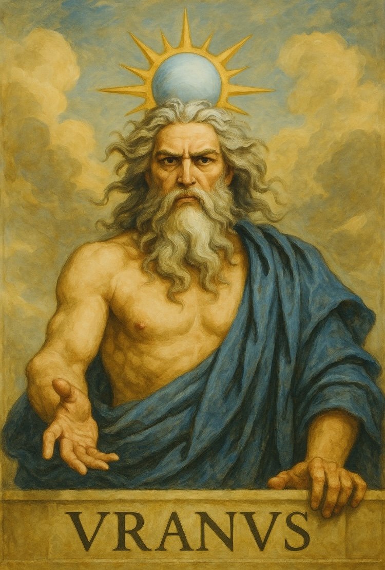 Celestial god Uranus with a cosmic star behind his crown.