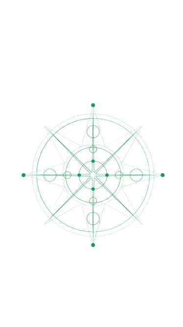A glowing mystical symbol resembling a compass or star, with intricate lines and circles on a black background.