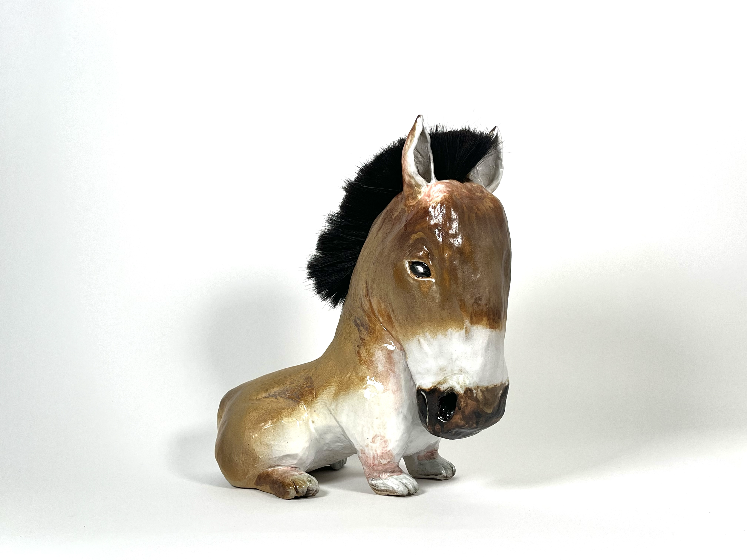 Horsedog (Rook), 2025, Ceramic and Horse hair