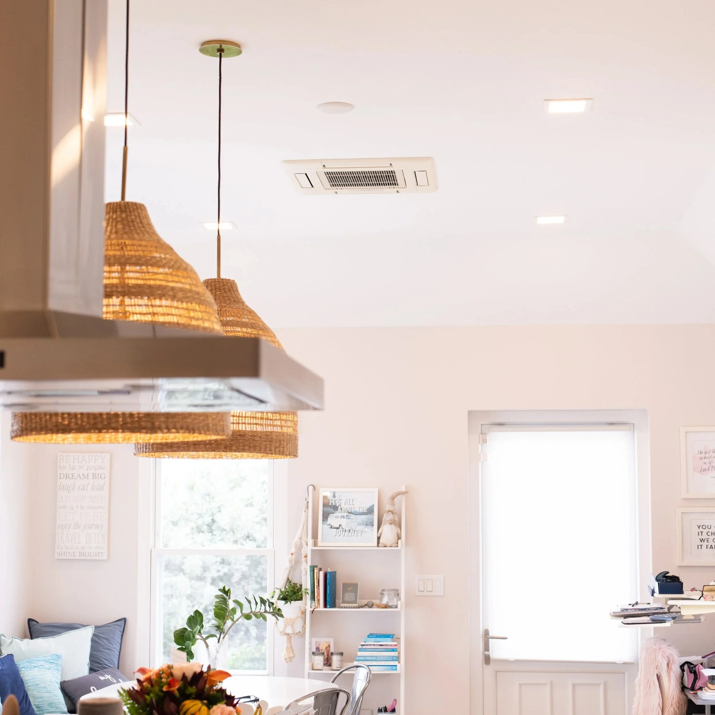Spacious Bermuda home interior featuring Mitsubishi Electric ceiling-mounted HVAC system installed by Efficiency Limited for energy-efficient residential cooling.