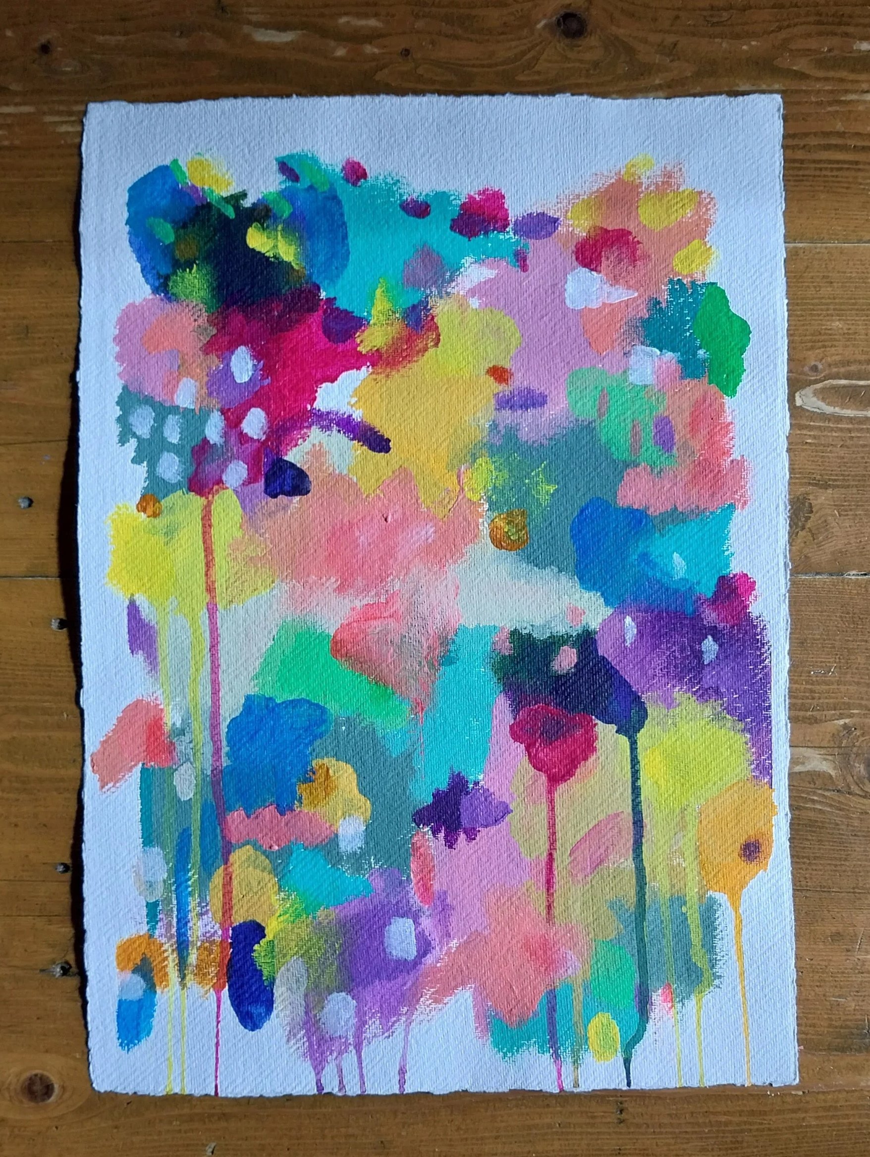 Spring Party. 30cm x 40cm. Acrylic on Textured Paper.