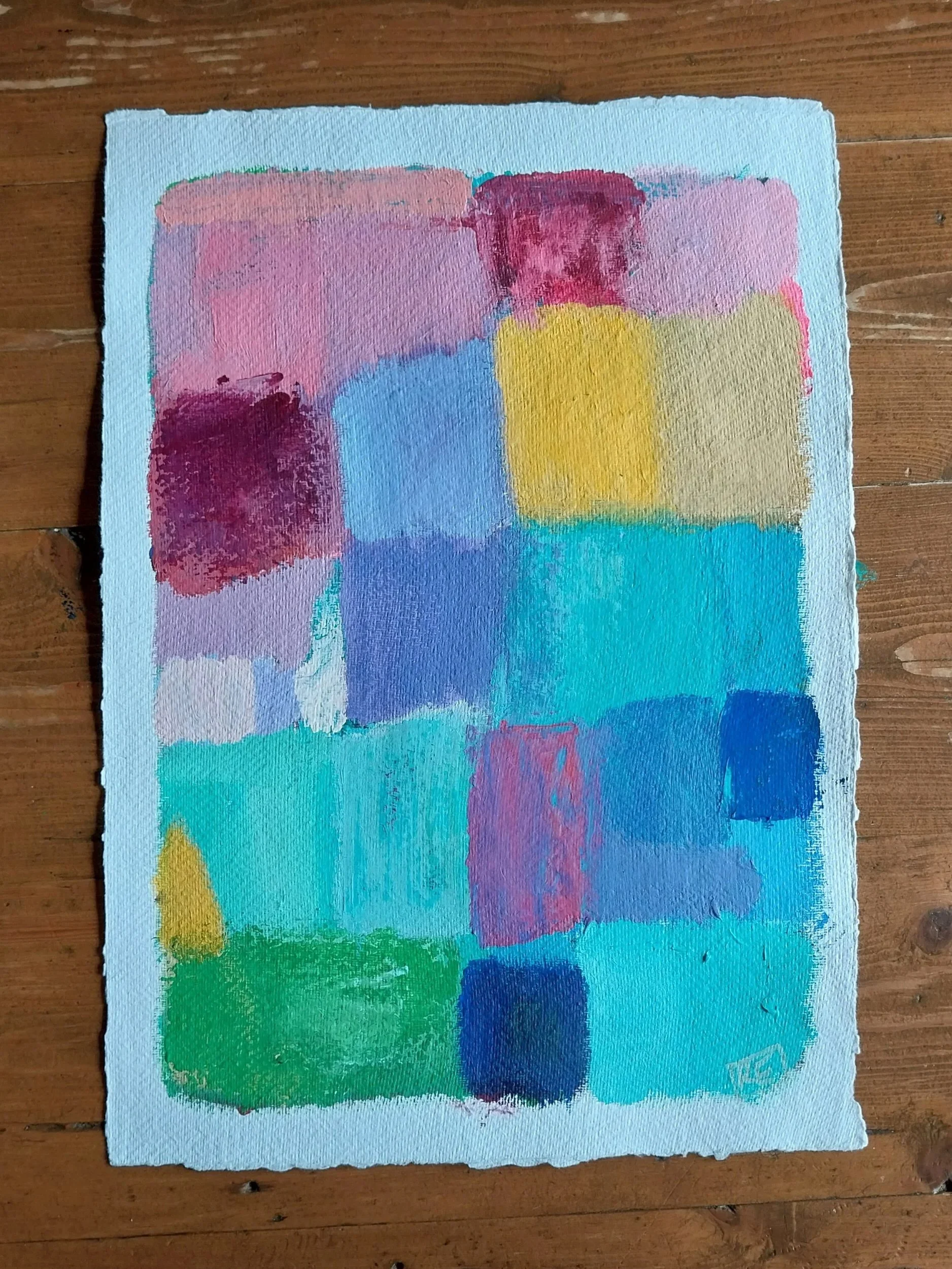 Blocks of Calm. 30cm x 40cm. Acrylic on Textured Paper.