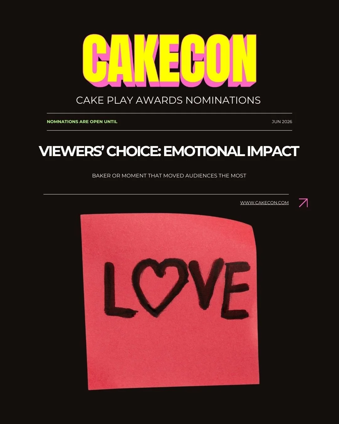 CakeCon Cake Play Awards Viewers’ Choice Emotional Impact nomination graphic celebrating the baking show moment that touched audiences the most.