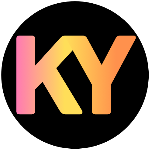 Colorful letters 'KY' on a black background.