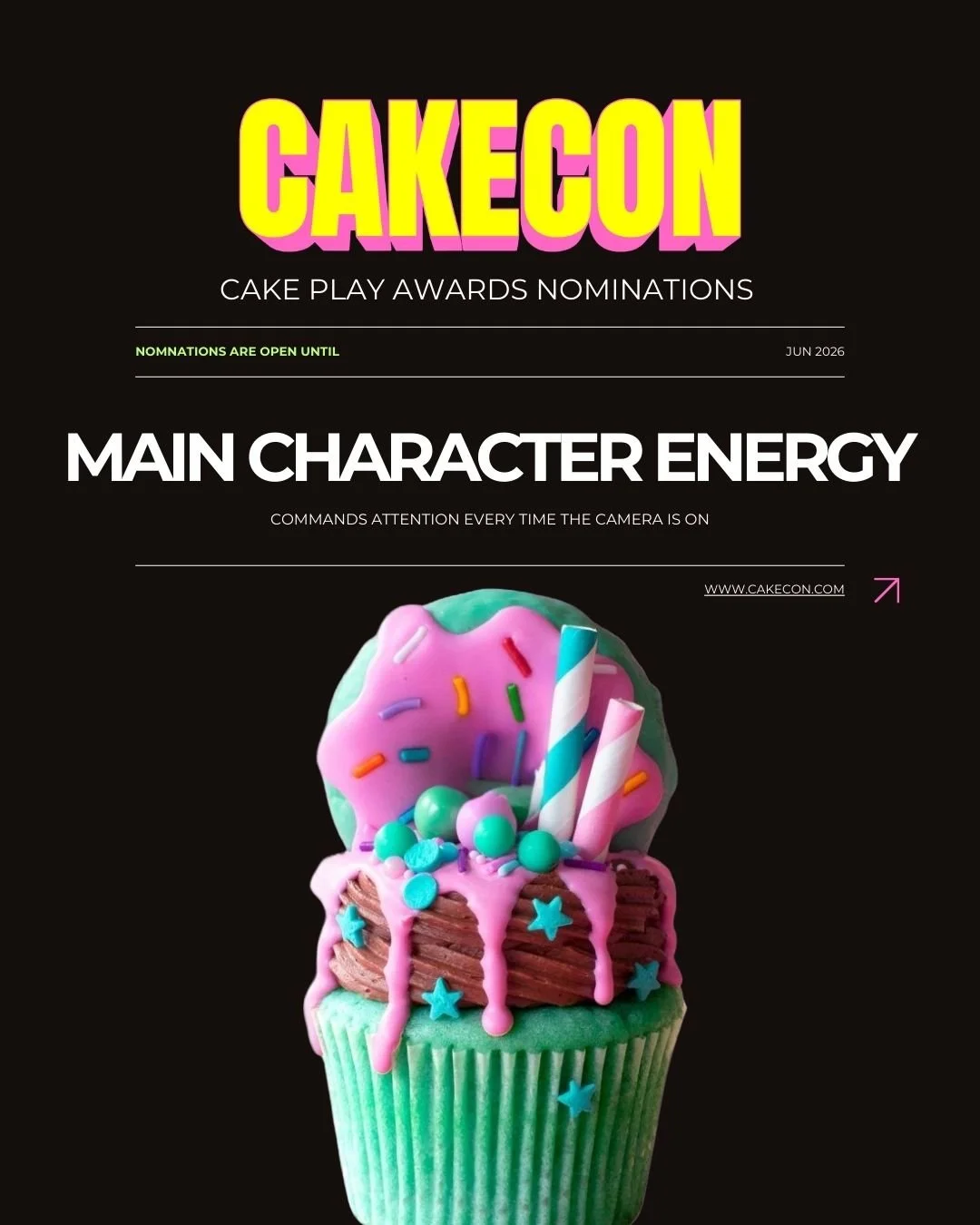 CakeCon Cake Play Awards Confessional King or Queen nomination graphic representing the best interviews, sound bites, and on-camera storytelling in baking television.