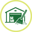 Garage with broom and dust on the floor